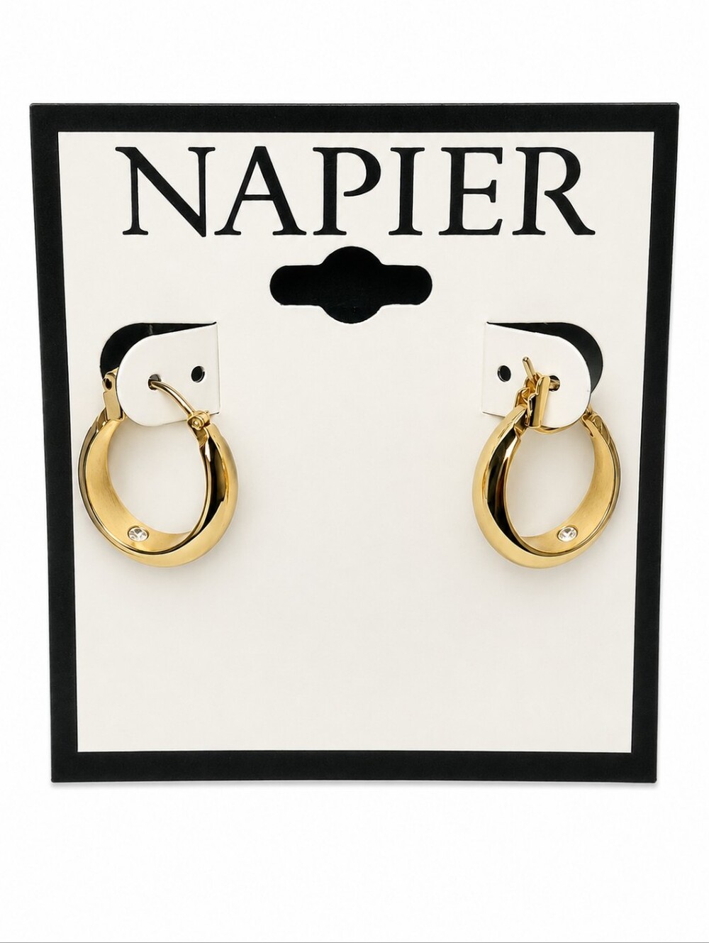 NWT Napier 0.5" Gold Tone Huggie Hoop Earrings with Crystal Accents